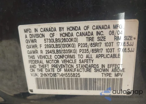 2004 Acura Mdx from USA, damaged, VIN 2HNYD18714H555825
